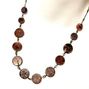 Genuine Dark Red Jasper Boho Bib Necklace, Natural Gemstone + Bronze Chain